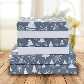 Elegant Comfort Holiday Printed 4-Piece Sheet Set, 1500 Thread Count, Breathable and Super Soft Material, Wrinkle Resistant, Fitted Sheets with Smart Pockets, 4PC Twin, Christmas Tree