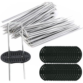 Galvanised Ground Anchors, Pack of 20 U-shaped Garden Pegs with 20 Washers, Sturdy Tent Peg for Camping, Artificial Grass, Weatherproof & Rustproof - Ideal for Gardening