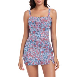 Vozobi Women's Tankini Swimsuits Two Piece Bathing Suit Square Neck Top High Waisted Cutout Skirt Bikini Sets Tummy Control