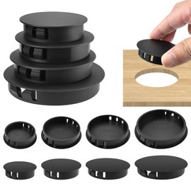 DALQUIS 30Pcs Nylon Hole Plugs Set, 4 Sizes 1-1/2", 1-3/4", 2", 2-3/8", Round Snap in Locking Screw Hole Covers Insert End Caps for Furniture Cabinet Kitchen Door Shelves, Black