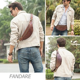 FANDARE Retro Chest Bag Leather Bum Bag Sling Waist Bag Men's Business Shoulder Bag Shoulder Bags for Outdoor Travel Hiking Jogging Daypacks Ak-pb002 Leather, dark brown