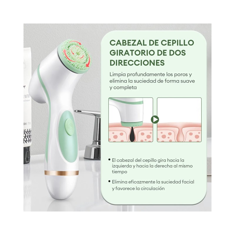 Cepillo Facial Eléctrico USB Inalámbrico 2 Velocidades Malubero, Blanco Verde