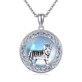 ONEFINITY Tiger Necklace 925 Sterling Silver Moonstone Celtic Knot Tiger Pendant Necklace Jewellery Gifts for Women, Moonstone