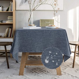 JSFLY Waterproof Cotton Linen Tablecloths Rectangle Dining Table Cloth, Wipe Clean Indoor & Outdoor Table Cover for Buffet Party and Banquets, Wrinkle Resistant（54"x70"） Navy