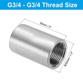 PATIKIL 304 Stainless Steel Pipe Fitting G3/4" x G3/4" Female Thread 2"/50mm Length Nipple Cast Pipe Coupling Fitting 32mm Diameter