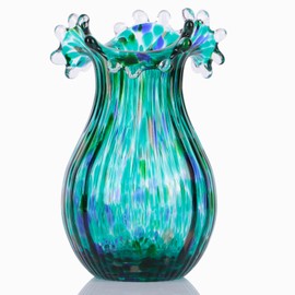 DOVDOVHand Blown Glass vases, Green Glass Wide Mouth vases, Decorative Glass vases for Home Living Rooms, Fireplace Decorations, Table centrepieces, entryway Tables and Wedding Decorations.
