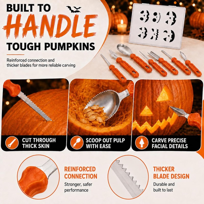 Halloween Pumpkin Carving Kit with 7 Stainless Steel Tools