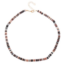 IXDEAXLY Surfer Necklace for Men Dark Color Polymer Clay Dics Beaded Necklace Chain Summer Beach Jewelry for Men Teen and Women-White Black Grey