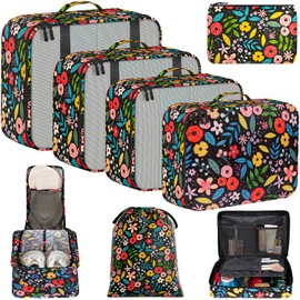 BAGAIL 8 Set Packing Cubes Luggage Packing Organizers for Travel Accessories-Black Floral