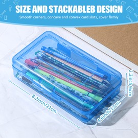 Fainne 24 Pack Pencil Boxes for School Bulk Clear Pencil Case Large Capacity Hard Pencil Boxes Plastic Crayon Boxes with Snap-tight Lid Stackable Design School Classroom Supplies (Blue)