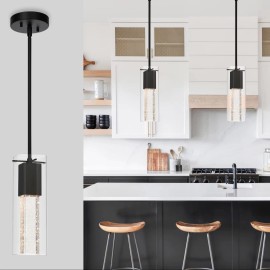 US Instock Luxury Nordic Bedside Hotel Island Light Pendant Lamps Crystal Simple Black Iron Hanging Bar LightsShade color: Matte Black, Design Style: Minimalist, Lamp Power(W): 50, Product Size: W: 5-1/8" x H: 62-5/8" Max Height