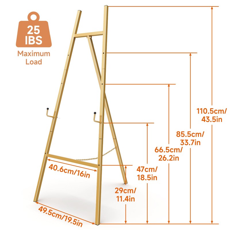 Gold Easel Stand for Sign, Heavy Duty Metal Display Easel