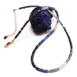 Natural Ombre Sapphire 3-3.5mm Faceted Roundel, 14K Gold Filled Spacers, Clasp and 2" Extension Chain, September Birthstone, Gift For Her (14 + 2", 14K Gold Filled)