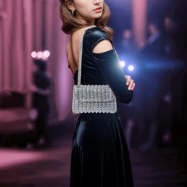 Rhinestone Evening Clutch Purse for Women with Crystal Clasp,Sparkling Evening Bag Handbags Wedding Party Formal Purse (Sliver)