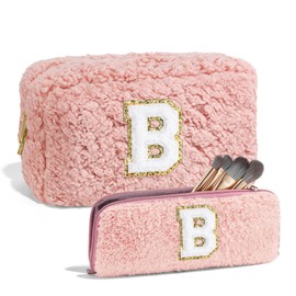 Parima Cosmetic Bag Women Girls Pink Cosmetic Bag Set Travel Cosmetic Bag Makeup Brush Bag Small Makeup Bag with Letters Cosmetic Bag Gifts for Women Teenager Girls Daughter, b