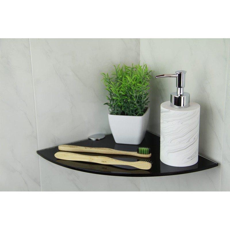 BSM Marketing Tempered Glass Corner Shelf 250mm 6mm Thick Bathroom