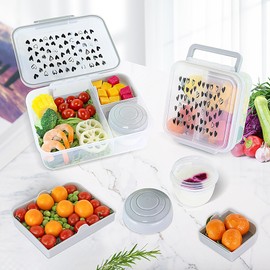 Finorder Grey Portable Lunch Box with Sauce Box BPA-Free Meal Prep Containers Durable Leak Proof 56oz 5 Compartment Adult Lunchable Containers Microwave Safe for Work Travel Picnic