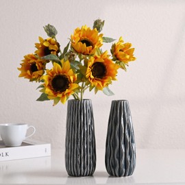 VICTOR & TERESA Ceramic Vase for Flowers, 7.9'' Set of 2 Decorative Blue Vases for Home Decor, Farmhouse Vases for Pampas Grass, Table, Mantel, Living Room, Shelf, Centerpieces, Gifts for Mom