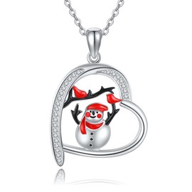 YAFEINI Christmas Necklace Sterling Silver Snowman Pendant Christmas Jewelry Gifts for Women