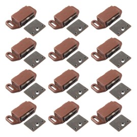 Litepak Magnetic Catch for Cabinets Doors Cupboards Drawers Shutters w/Plastic Housing + Strike Plate & Screws (12 Pack, Brown Finish)