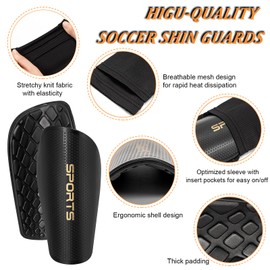 Soccer Shin Guards for Kids Youth Adults, 1 Pair Soccer Shin Pads and 1 Pair Sleeves with Optimized Insert Pocket, Football Protective Tibia Equipment (M)