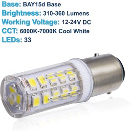 HQRP 2-Pack BAY15d LED Light Bulb Replacement for Ancor Marine Bulb 529340 529341 521158 521162 521166 529344 Double Contact Index Base, 33LED SMD2835 Cool White 12-24V DC Marine Navigation