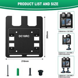 Riuog Wall Mount for Makita Batteries and Chargers,for Makita DC18RC Charger,for Makita 18V 14.4V Battery, Stable 2 Battery Holder and Charger Holder, Suitable for Workshop and Garage