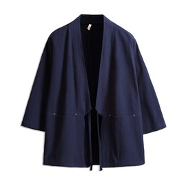 Seidarise Men's Kimono Traditional Japanese Clothing Male Cardigan Noragi Jacket Yukata Coat Haori, Navy, Medium