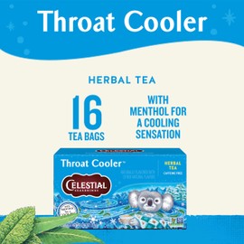 Celestial Seasonings Throat Cooler Herbal Tea, Caffeine Free, 16 Tea Bags Box