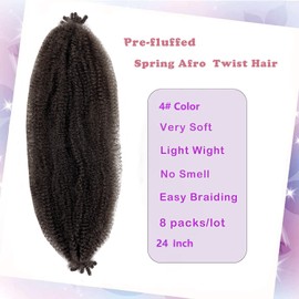 Marley Twist Braiding Hair 24 Inch Pre-Separated Springy Afro Twist Hair Extension 8 packs Afro Twist Crochet Hair Braids Dark Brown Spring Twist for Black Women（Springy Afro Twist Hair 24 Inch 4#）