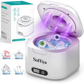 Dental Ultrasonic Retainer Cleaner Machine: Soffiya 49kHz Denture Cleaner with 350ML for Cleaning Dentures/Mouth Guards/Aligner/Braces/Toothbrush Head & Jewelry - UV Cleaner with 4 Digital Timers
