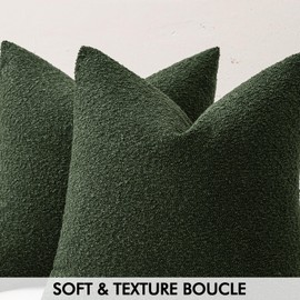 MIULEE Set of 2 Christmas Dark Green Throw Pillow Covers 20x20 Inch Decorative Couch Pillow Covers Textured Boucle Accent Solid Pillow Cases Soft for Cushion Chair Sofa Bedroom Livingroom Home Decor