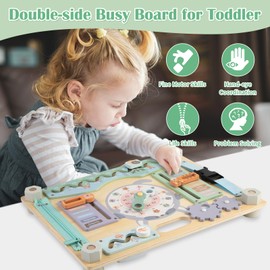 Smartwo Double-Sided Wooden Busy Board for Toddlers, Sensory Activity Board, Montessori Travel Toy for Kids Age 3-5, Educational Toy for Autism, Ideal Choice for Baby Girls or Boys Birthday