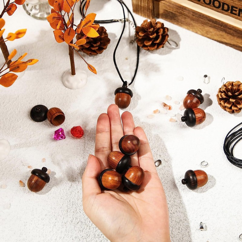 10PCS Wooden Nut Acorn Pendant Necklace Acorn Box Clasp Nylon