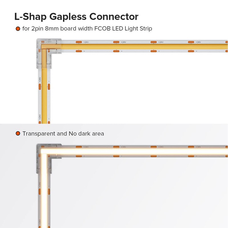 BTF-LIGHTING FCOB COB Transparent Gapless L-Shaped Connector Kit 4pc L-Shaped
