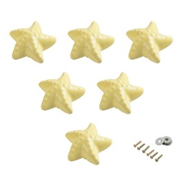 Ceramic Cabinet Handles Dresser Knobs Drawer Pulls for Kid's Room Door Handles Cupboard Knobs Lovely Starfish Shape 6 Pack Yellow