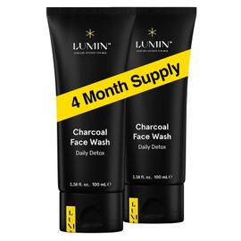 Lumin Charcoal Face Wash for Men, Daily Detox Cleanser, Hydrating Facial Wash w Activated Charcoal, Exfoliates & Unclogs Pores, Oil Control, Refreshing Skincare for Normal & Sensitive Skin, 2 Pack