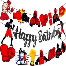 Boxing Birthday Party Decorations Black Boxing Happy Birthday Banners Boxing Match Party Decorations for Boxers Birthday Party Wrestling Fight Sports Theme Baby Shower Supplies