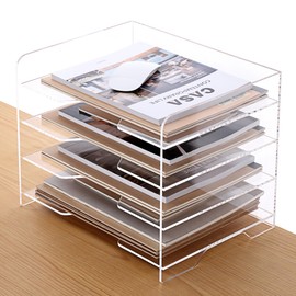 SANRUI Acrylic Paper Organizer Letter Tray for Desk, 4 Tier Enlarged File Sorter,Clear File Holder Desktop Shelf Document Storage for School Office Home