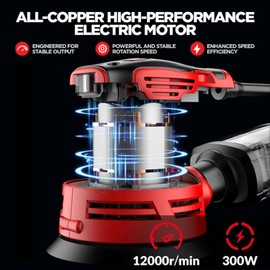 SENCAN 280W Random Orbit Sander, 6 Variable Speed 5-Inch,4000-12000 RPM Electric Palm Sander with Transparent Dust Box,Efficiency Dust Collection System for Tight Spaces Sanding,Polishing,Removing