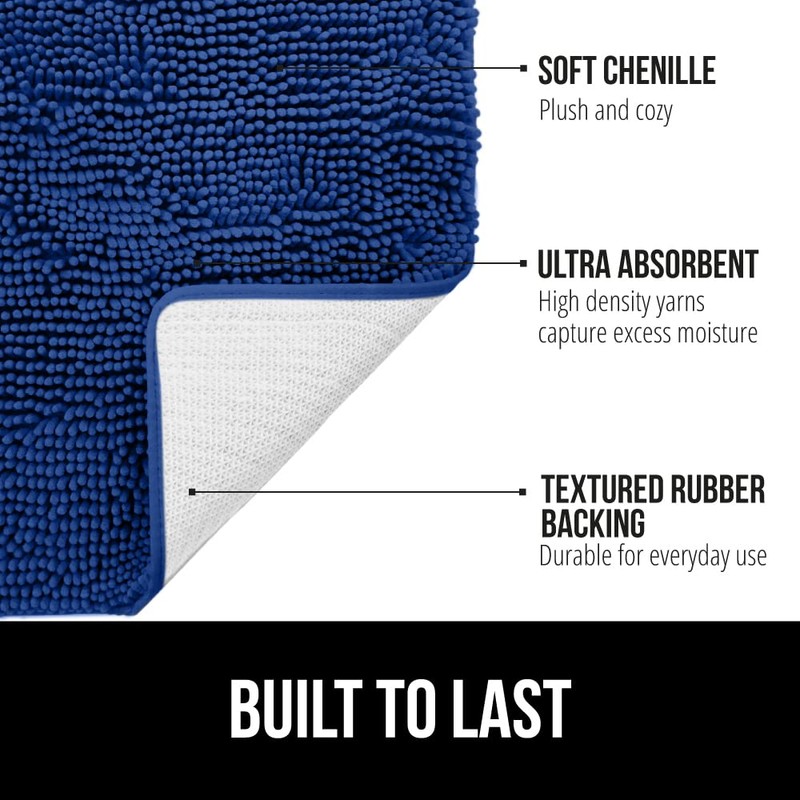 GORILLA GRIP Bath Rug Mat 36x24, Soft Absorbent Chenille, Quick