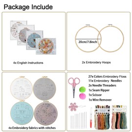4Pcs Embroidery Kit, Embroidery Starter Kit with 3PCS Embroidery Stitch Practice Kit,1PCS Embroidery Material Set, Beginners Embroidery Kits with Embroidery Fabric, Needles,Hoop and Video Tutorials.