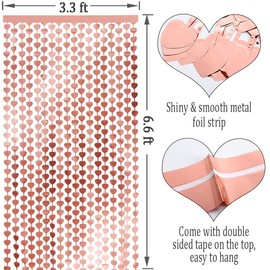 Abien Heart Tinsel Curtains Rose Gold Love Streamers Valentine's Day Garland Metallic Foil Fringe Curtain Party Supplies Decoration Backdrop for Engagement Wedding Theme Birthday Props 2PCS