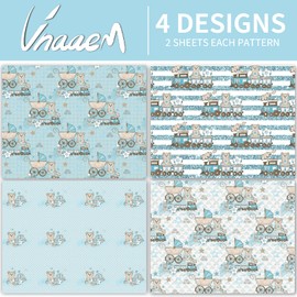 Vnaaem Baby Boy Wrapping Paper 8 Pc Baby Shower Blue Wrapping Paper Folded Flat for Kids Birthday New Baby Girl 19.6 X27.8Inch