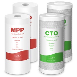 SimPure Whole House Water Filter Cartridges 5 Micron 10" x 4.5" PP+CTO 2-Stage Sediment and Carbon Filter Set, for DB10C-2, DB10P, GE FXHTC, GXWH40L, WGB21B, FP15B, FC15B, 2 Sets