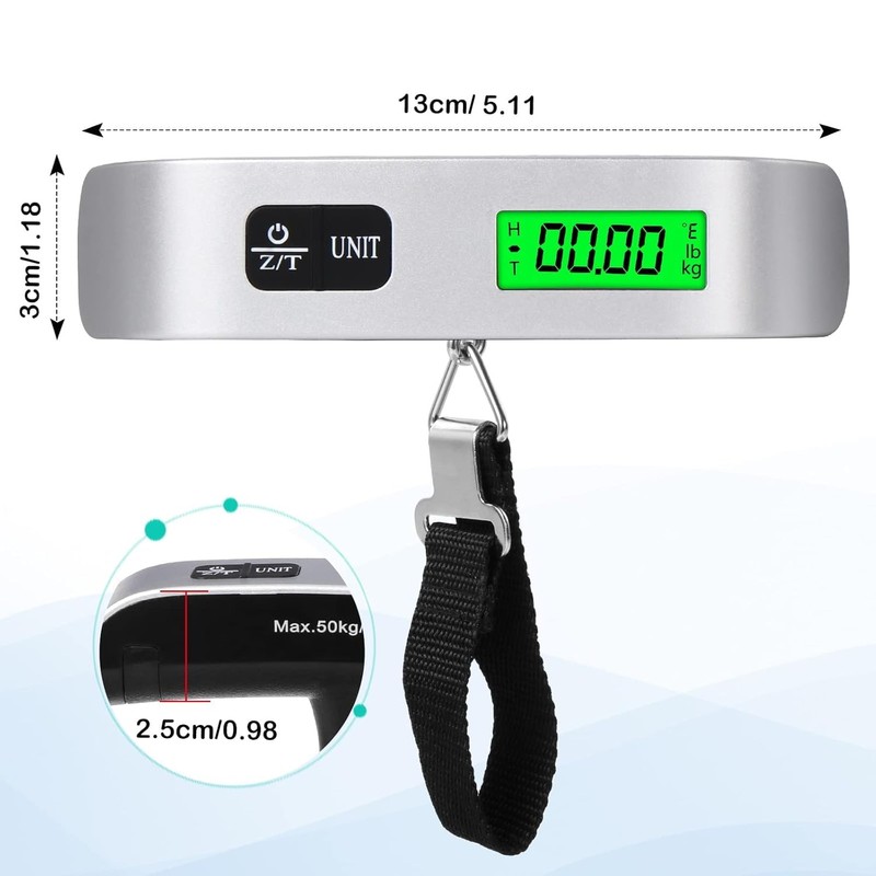 IMEX Digital Luggage Scale with LCD Display 50kg Capacity Silver