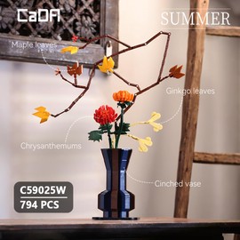 CaDA C59025W Botanical Flower Building Blocks,795 PCS Autumn Flower Building Kit for Adults, Decorative Floral Arrangement Model for Home Décor & Stress Relief