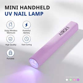 AIRSEE Mini Handheld UV Light for Gel Nails,Portable Rechargeable Nail Lamps,2 Timers for Fast Nail Extension,Rhinestone Glue Decoration,Gel Nail Strips at Home,Travel(Purple)
