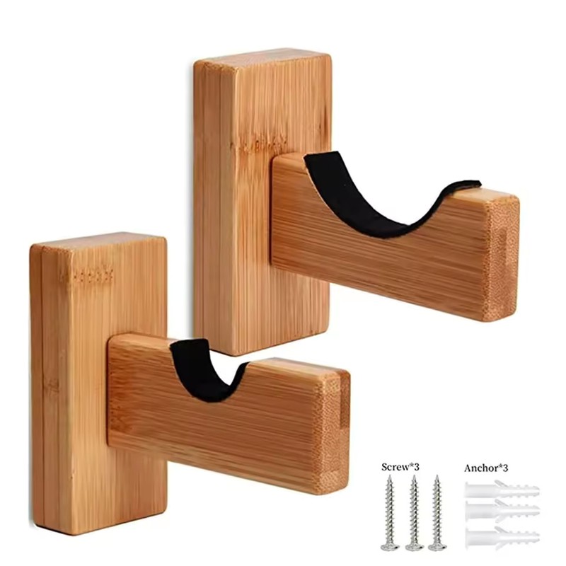 2-Piece Wooden Wall-Mount Baseball Bat Holder Display Rack with Soft