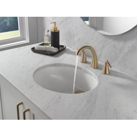 Delta Faucet Arvo Widespread Bathroom Faucet 3 Hole, Gold Bathroom Faucet, Bathroom Sink Faucet, Drain Assembly Included, Champagne Bronze 35840LF-CZ